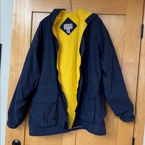 Bimini Bay outfitters Blue fishing Jacket Yellow fleece Interior hood men’s XL